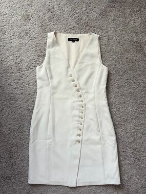 Loft White Sleeveless Button-Front Sheath Dress